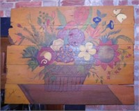 Original folk art floral oil painting on barn wood