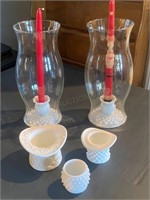 Milk Glass Candle Holders, Candles & Chimneys
