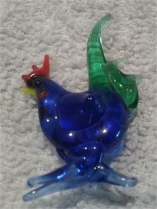 COLORFUL GLASS ROOSTER FIGURINE MINIATURE