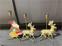 CANDLE HOLDERS 1 SANTA 2 REINDEER