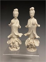 Pair Blanc De Chine Chinese Guan Yin Figurines
