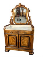 WALNUT VICTORIAN MARBLE TOP WASHSTAND