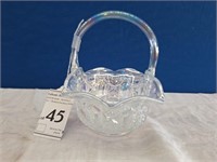 L.E Smith Clear Iridescent Carnival Glass Basket
