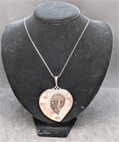Sterling Silver Large Heart & Leaf Pendant With Ch