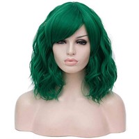 Mildiso Dark Green Wigs for Women Short Curly Wavy