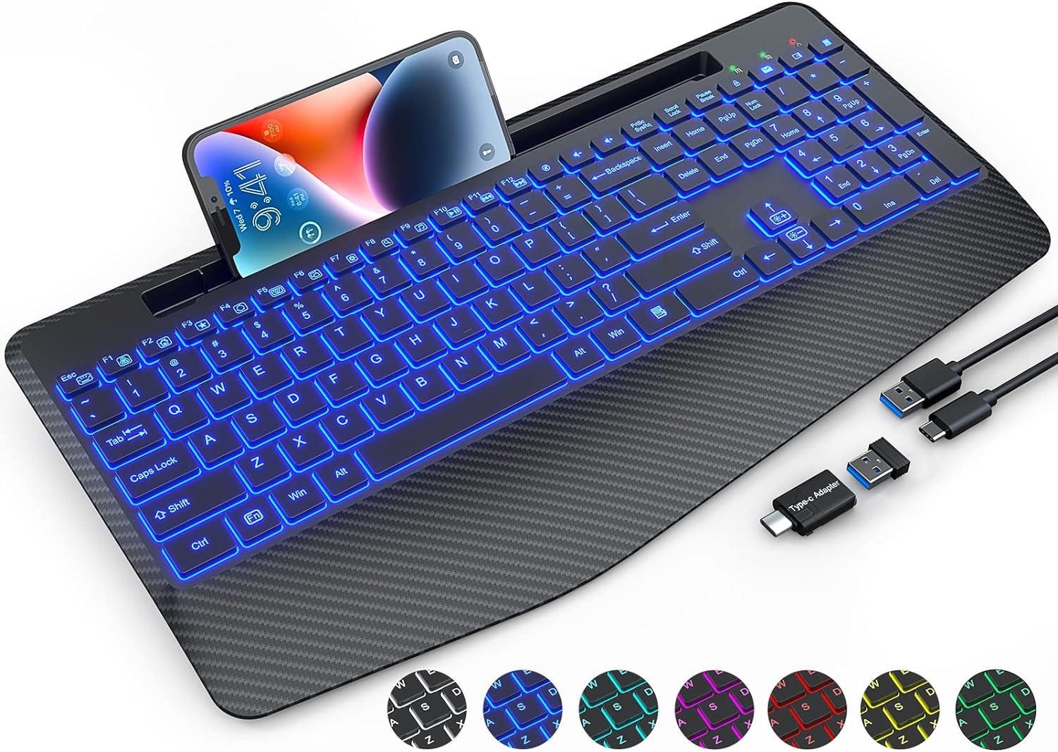 SABLUTE Wireless Keyboard with 7 Colored Backlits