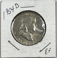 1954-D Franklin Silver Half Dollar, US 50c