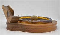 Pipe holder w/ashtray, wood and glass