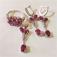 $800 Silver Rhodium Plated Ruby(9ct) Set