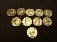 10pc US Silver Washington Quarters