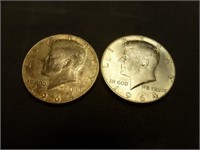 2pc 1964 US Kennedy Silver Half Dollars