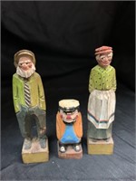 3 HAND-CARVED WOOD FIGURES - 2.5 “ TO 4.5 “