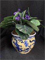 10 “ FAUX VIOLET PLANT IN YELLOW & BLUE PLANTER