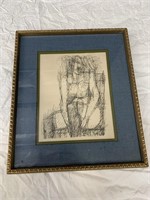 Mid Century Modern Nude Abstract Etching 14X16