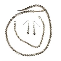 Ster. Silver Beaded Necklace, Bracelet & Earrings
