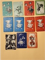 Vtg 11 Small Playing Cards Dogs,Horse Cowboy.Z4c8