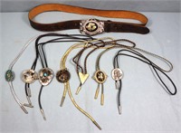 (7) Bolo Ties + Tooled Leather Belt
