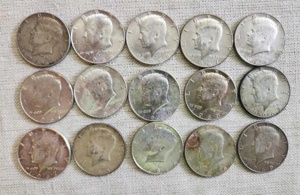 15: 40% Silver US Half Dollars Coins Lot