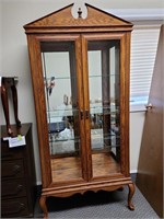 Large Oak China Cabinet / Light / Beveled Glass