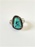 Silver w/Maker's Mark Turquoise Ring SZ 6.5