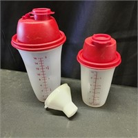 Two shaker cups and sifting funnel