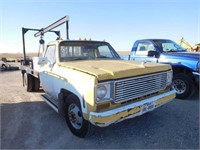 1975 Chevy 1-Ton Flatbed, Trail & Chain Hoist for