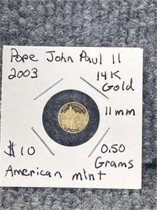 Pope John Paul II 14K Gold Coin 0.50 Grams