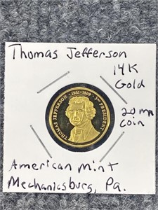 Thomas Jefferson 14K Gold 20mm Coin