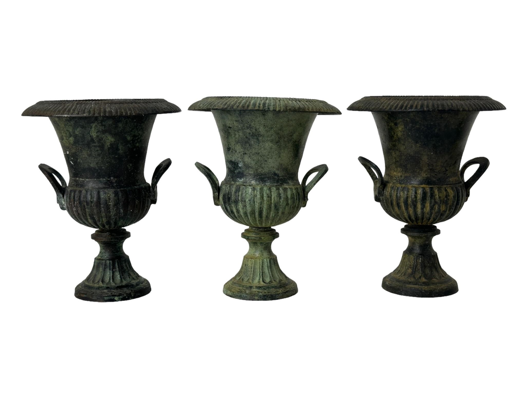 Set of 3 Small Bronze Urns