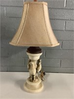 Vintage Alabaster Marble Lamp W/Birds, 26in Tall