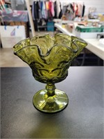 Vintage olive green pedestal Bowl