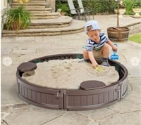 Sandbox with Built-in Corner Seat and Cover-Brown