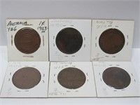 6 Australia Large Copper Pennies, mixed dates