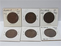 6 Australia Large Copper Pennies, mixed dates