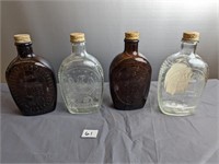 4 vintage log cabin syrup bottles