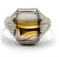 Sterling 10.3g Tw Mens Dendritic Agate Ring