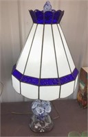 Gibson Paperweight Lamp With Leaded Glass Shade