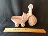 Haegar Pottery Woman Baby Carriage Planter