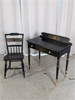 Vtg Black Wooden Desk w/ Chair