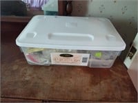 Plastic container with art supplies