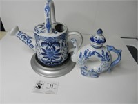 2 Piece Blue and White Waterers
