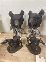 Pair Cast Iron Bookends 6" x 7" & 2 Sculptures