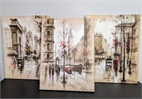 3 Pc. Canvas Poster Oil Painting Style City Street