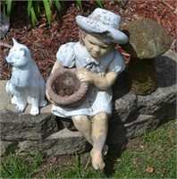 3pcs Mushroom, Sitting Girl, & Cat Yard Statues