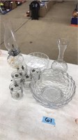 ASST GLASSWARE, OIL LAMP, VASE, BOWL, ETC