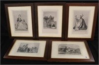 5pc Antique Middle East  Engravings 14"
