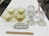 Glass lot w/ bowls & candle holders