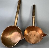 2 handled copper spouted ladles ca. late 19th