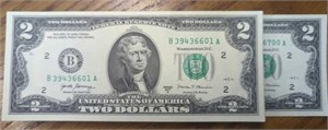 $200 consecutive SN Uncirculated $2 banknotes