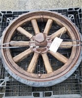 Antique wheel w/wooden spokes 34"